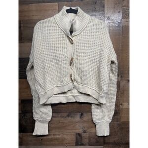 Free People Micah Cardi Waffle Knit Chunky Sweater Wood Toggle Buttons Sz M